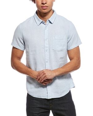 Vintage Summer Linen-Blend Button-Down Shirt - Blue