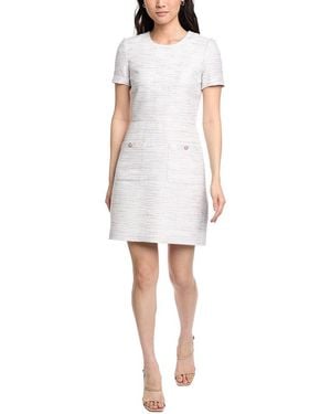 St. John Tweed Contrast Waist Sheath Dress - White