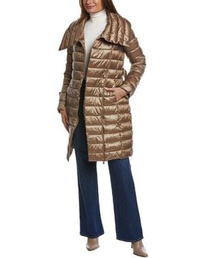 Via Spiga Asymmetrical Belted Puffer Coat - Blue