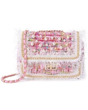 Tiffany & Fred Paris Quilted Tweed & Pearls Messenger Bag - Pink
