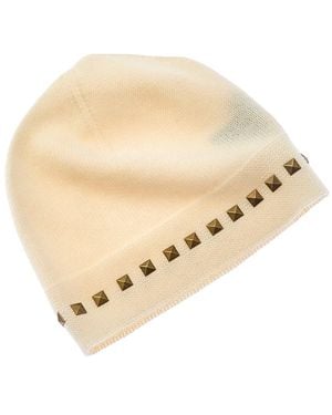 Forte Square Metallic Studded Trim Cashmere Hat - Natural