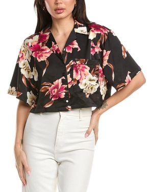 AFRM Santorini Crop Satin Shirt - Black