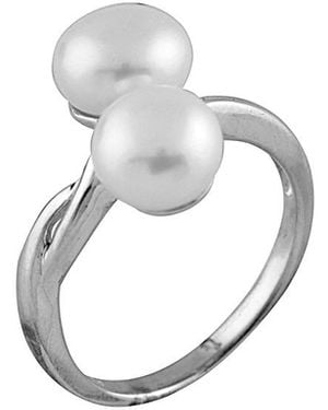 Splendid Rhodium Plated 8.5-9mm Freshwater Pearl Ring - Metallic