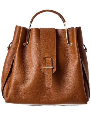 Italian Leather Unstructured Shoulder Tote - Brown