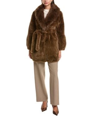 La Fiorentina Plush Faux Fur Jacket - Brown