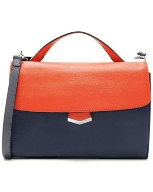 Fendi Blue Leather Demi Jour Small Tote (authentic Pre-loved) - Orange