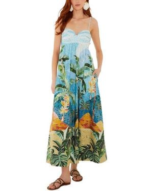 AMINA GLAM Linen-Blend Maxi Dress - Blue