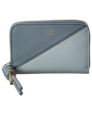 Fendi Ff Diamonds Zipper Around Mini Leather Wallet - Blue