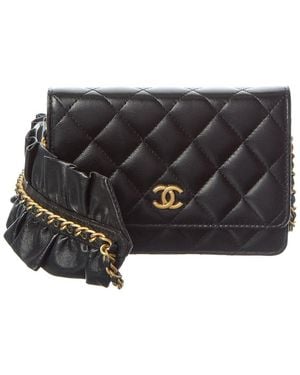 CHANEL Black Lambskin Leather Quilted Mini Romance Wallet On Chain (authentic Pre-loved)