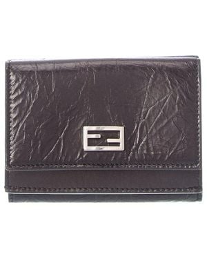 Fendi Tube Mini Leather Trifold Wallet - Grey