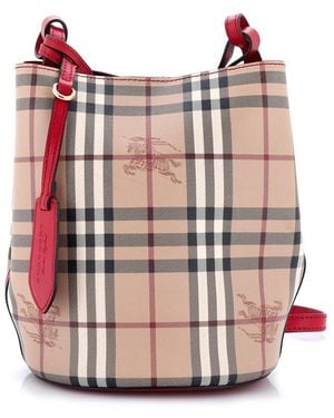 Burberry Coated Canvas Lorne Bucket Bag Haymarket Small (Authentic Pre- Loved) - Pink
