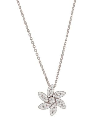 Suzy Levian 14k 0.14 Ct. Tw. Diamond Curved Flower Necklace - Metallic