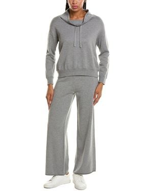 Hannah Rose Cashmere-Blend Terry Stitch Cowl Neck Jumper & Pant Set - Grey
