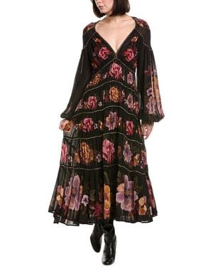 FARM Rio Long Sleeve Midi Dress - Brown