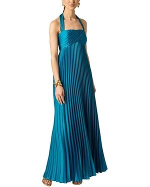Aidan Mattox Stretch Charmeuse Pleated Gown - Blue