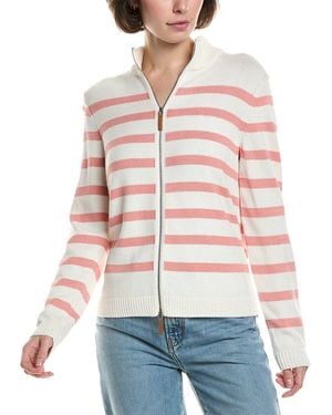 Lafayette 148 New York Stripe Fitted Leather-Trim Silk-Blend Bomber Jacket - Red