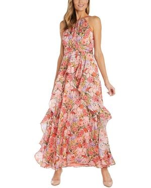 R & M Richards Yoryu Satin Peplum Maxi Dress - Red