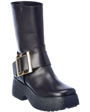 Roger Vivier Viv Rangers Leather Platform Boot - Blue
