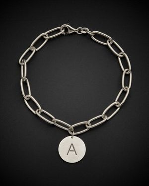 Italian Gold Over Silver 18K Initial Bracelet - Black