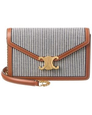 Celine Margo Canvas & Leather Wallet On Chain - White