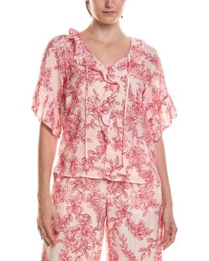 Vince Camuto V-Neck Ruffle Front Top - Pink