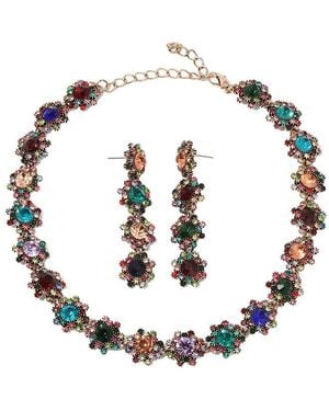 Eye Candy LA Glass Crystal Statement Necklace + Earring - White