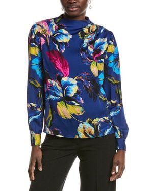 Tahari The Tien Silk-Blend Blouse - Blue