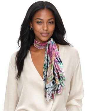 Blue Pacific Floral Seashells Cashmere-Blend Neckerchief - White