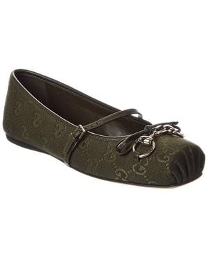 Gucci Horsebit Gg Canvas & Leather Ballet Flat - Brown