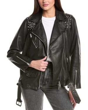 AllSaints Billie Leather Embellished Biker Jacket - Black