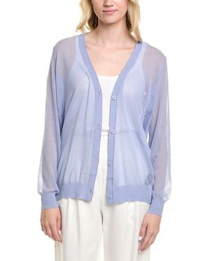 Lafayette 148 New York V-neck Button Front Wool-blend Cardigan - Blue