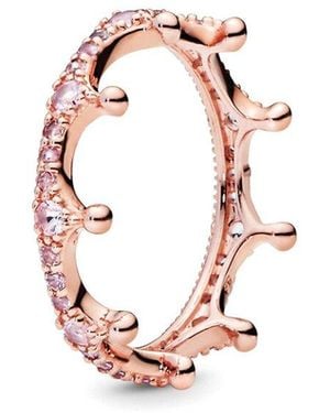 PANDORA Moments 14k Rose Gold Plated Crown Ring - Pink