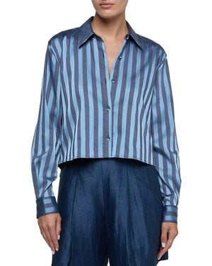 L'Agence Cosette Crop Hi Low Shirt - Blue
