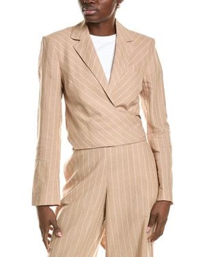 BCBGMAXAZRIA Cropped Front Tie Linen-blend Jacket - Natural