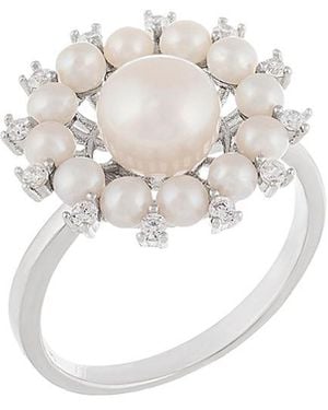 Splendid Rhodium Plated Freshwater Pearl Ring - White