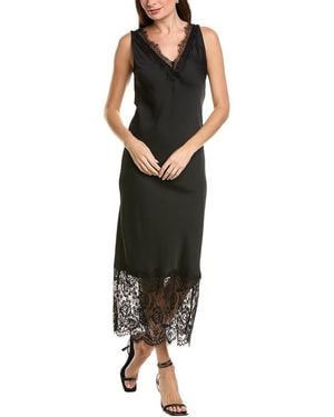 Ellen Tracy Satin V-Neck Lace Trimmed Dress - Black