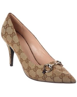 Gucci Horsebit Canvas & Leather Pump - Metallic