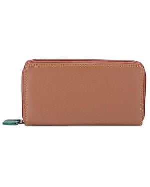 Mywalit Large Double Zip Around Leather Purse - Brown