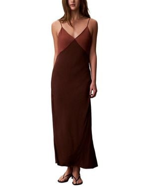 Calvin Klein Twill Maxi Slip Dress - Brown