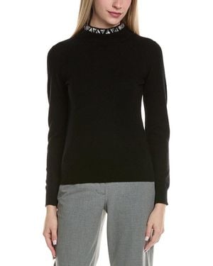 Sofiacashmere Stone-Trimmed Mock Neck Wool & Cashmere-Blend Jumper - Black