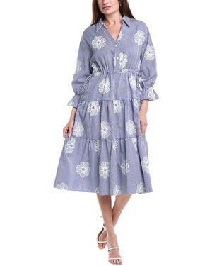 Gracia Embroidered Tiered Midi Dress - Blue