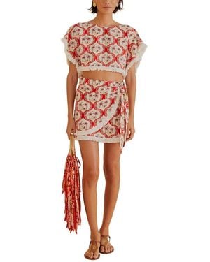 FARM Rio Linen-Blend Beach Blouse - Red