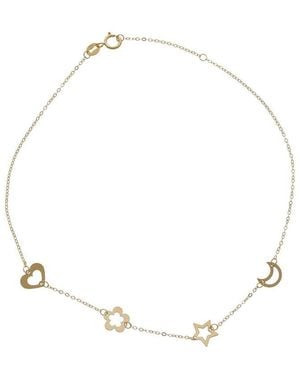 Italian Gold 10K Heart-Flower- Star-Moon Station Adjustable Anklet - Natural