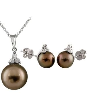 Masako Pearls 14k 0.15 Ct. Tw. Diamond 9-10mm Pearl Set - Multicolour