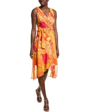 Joseph Ribkoff Chiffon Faux Wrap Dress - Orange