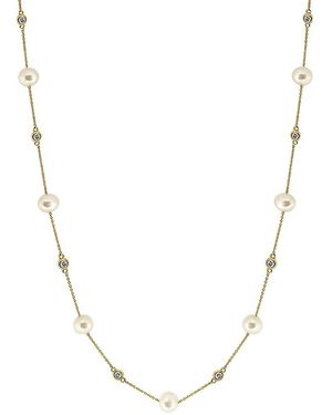 Effy Fine Jewelry 14K 0.34 Ct. Tw. Diamond & 5.5Mm Pearl Necklace - Metallic