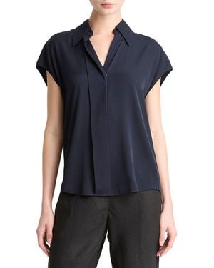 Vince Cap Sleeve Hidden Placket Silk-Blend Blouse - Black