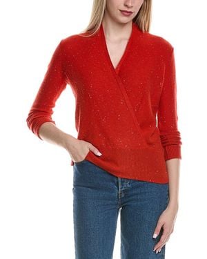 Sofiacashmere Sequin Faux Wrap Wool & Cashmere-Blend Sweater - Red