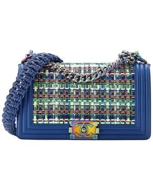 CHANEL Blue Woven Pvc/lambskin Leather Iridescent Boy, Never Carried (authentic Pre-loved)