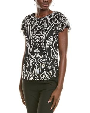 Vince Camuto Mesh Top With Tiered Sleeves - Black